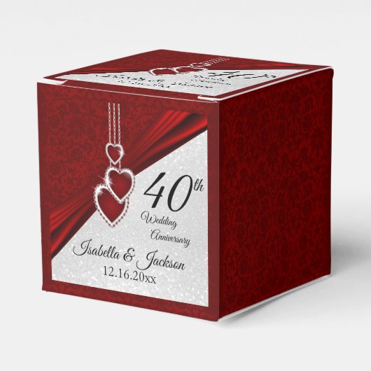 40e Ruby Red en Witte Glitter Huwelijksjubileum Bedankdoosjes (Voorkant Zijde)