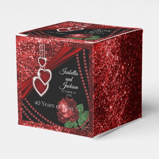 40e Ruby Red Glitter en Roos Jubileum Bedankdoosjes (Voorkant Zijde)