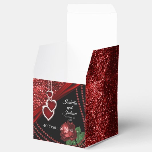 40e Ruby Red Glitter en Roos Jubileum Bedankdoosjes (Geopend)