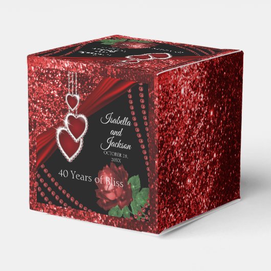 40e Ruby Red Glitter en Roos Jubileum Bedankdoosjes (Achterkant)