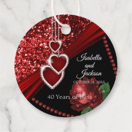 40e Ruby Red Glitter en Roos Jubileum Bedankjes Labels