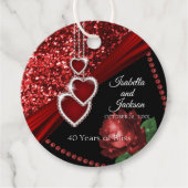 40e Ruby Red Glitter en Roos Jubileum Bedankjes Labels (Voorkant)