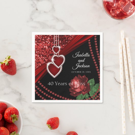 40e Ruby Red Glitter en Roos Jubileum Servet (Insitu)