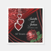 40e Ruby Red Glitter en Roos Jubileum Servet (Voorkant)