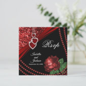 40e Ruby Red Glitter en Roos Rsvp Kaart (Staand voorkant)
