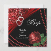 40e Ruby Red Glitter en Roos Rsvp Kaart (Voorkant)