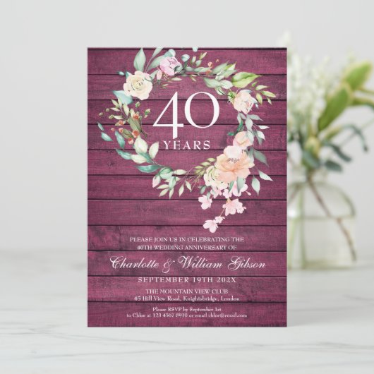 40e Ruby Red Houten Bloem Bruiloft Jubileum Kaart (Staand voorkant)