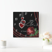 40e Ruby Red Rose Jubileum Vierkante Klok (Huis)