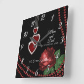 40e Ruby Red Rose Jubileum Vierkante Klok (Hoek)