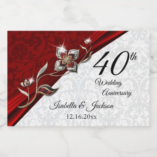 40e Ruby Red Wedding Jubileum Sparkling Wijnetiket (Enkel label)