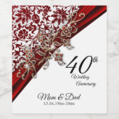 40e Ruby Red & White Wedding Jubileum Wijn Etiket (Enkel label)