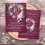 40e Ruby Red Wood Floral Wedding Jubileum Kaart<br><div class="desc">Deze botanische uitnodiging voor het 40ste huwelijksfeest kan gepersonaliseerd worden met je speciale informatie over de waterverf ter gelegenheid van de feestdag. Op de achterzijde staat een bijpassende bloemige tuin die je jubileumdata in elegante witte tekst op een rode houten achtergrond plaatst. Ontworpen door: Thisnotme©</div>