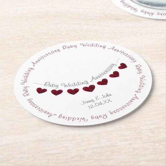40e Ruby trouwdag bunting Ronde Kartonnen Onderzetter (Gebogen)