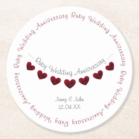 40e Ruby trouwdag bunting Ronde Kartonnen Onderzetter (Voorkant)