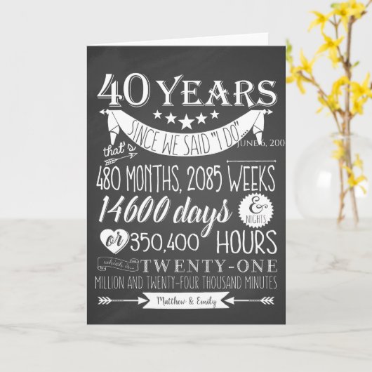 40e Ruby trouwdag, krijtbord 40 jaar Kaart (Gele Bloem)