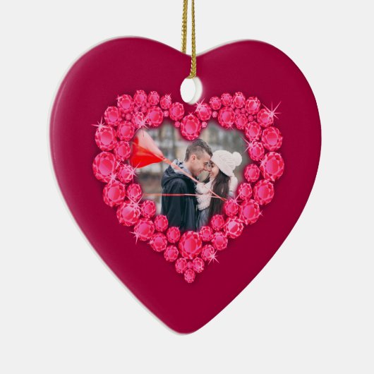 40e Ruby trouwdag op maat foto hart Keramisch Ornament (Rechts)