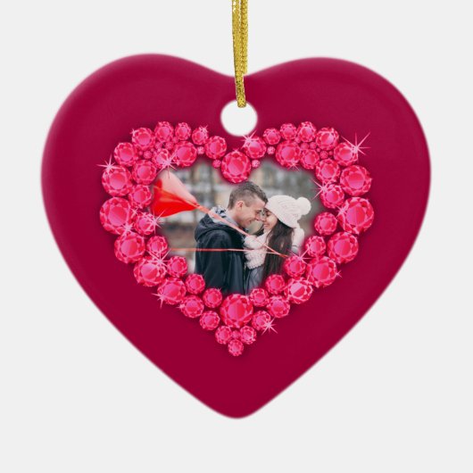 40e Ruby trouwdag op maat foto hart Keramisch Ornament (Voorkant)