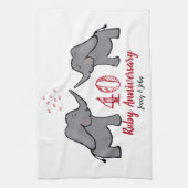 40e ruby trouwdag schattige olifant theedoek (Verticaal)