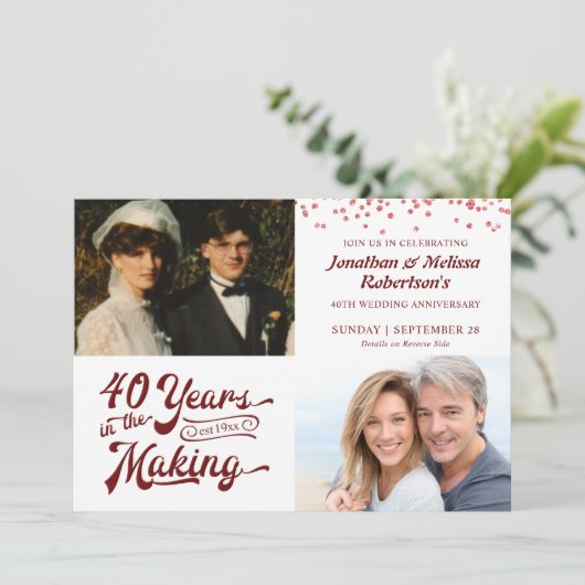 40e Ruby verjaardagsfeest Then & Now foto's Party Kaart (Staand voorkant)