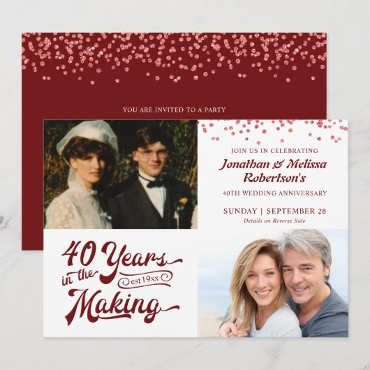 40e Ruby verjaardagsfeest Then & Now foto's Party Kaart (Voorkant / Achterkant)
