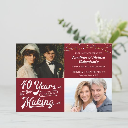 40e Ruby verjaardagsfeest Then & Now foto's Party Kaart (Staand voorkant)