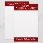 40e Ruby Wedding Annivsersary met naam Briefpapier (Voorkant / Achterkant)