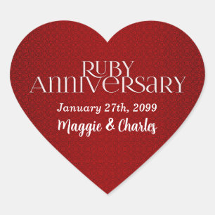 40e Ruby Wedding Annivsersary Names Hart Sticker