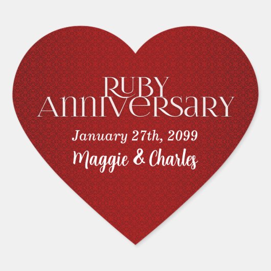 40e Ruby Wedding Annivsersary Names Hart Sticker (Voorkant)