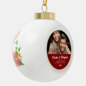 40e Ruby Wedding Annivsersary Red Damask Foto Keramische Bal Ornament (Links)