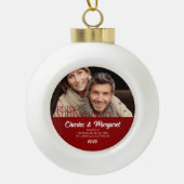 40e Ruby Wedding Annivsersary Red Damask Foto Keramische Bal Ornament (Voorkant)