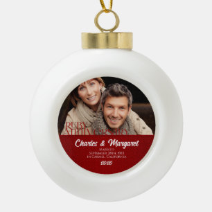 40e Ruby Wedding Annivsersary Red Damask Foto Keramische Bal Ornament