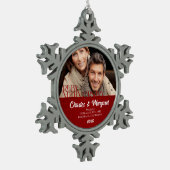 40e Ruby Wedding Annivsersary Red Damask Foto Tin Sneeuwvlok Ornament (Links)