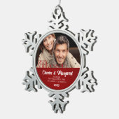 40e Ruby Wedding Annivsersary Red Damask Foto Tin Sneeuwvlok Ornament (Rechts)