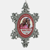 40e Ruby Wedding Annivsersary Red Foto Tin Sneeuwvlok Ornament (Links)