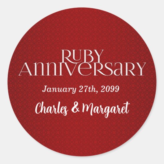 40e Ruby Wedding Annivsersary Ronde Sticker (Voorkant)