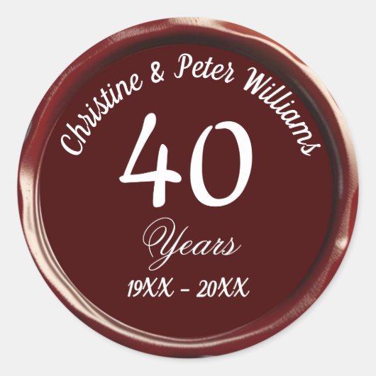 40e Ruby Wedding Bourgogne Wax Seal Sticker (Voorkant)