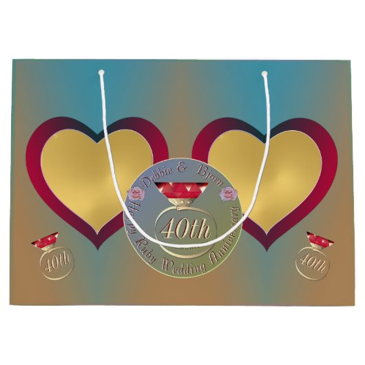 40e Ruby Wedding Jubileum 2 Hartfoto's Groot Groot Cadeauzakje (Voorkant)