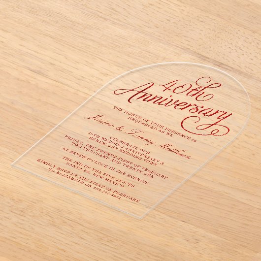 40e Ruby Wedding Jubileum Acryl Uitnodigingen (Laagn)