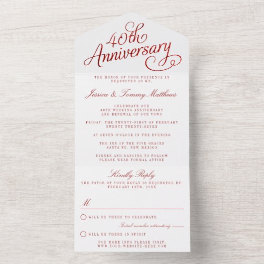 40e Ruby Wedding Jubileum All In One Uitnodiging (Binnen)