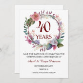 40e Ruby Wedding Jubileum Bloemen Save The Date (Voorkant / Achterkant)
