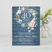 40e Ruby Wedding Jubileum Blue Rustic Floral Kaart (Staand voorkant)
