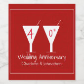 40e Ruby Wedding Jubileum bril ontwerp Wijn Etiket (Enkel label)