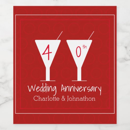40e Ruby Wedding Jubileum bril ontwerp Wijn Etiket (Enkel label)