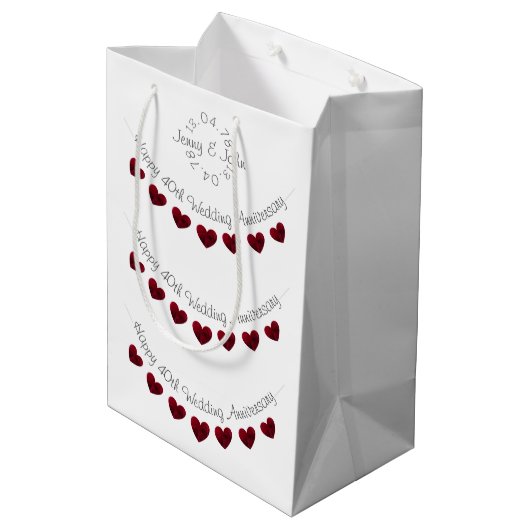 40e Ruby Wedding Jubileum-cadeautas Medium Cadeauzakje (Achterkant Gekanteld)