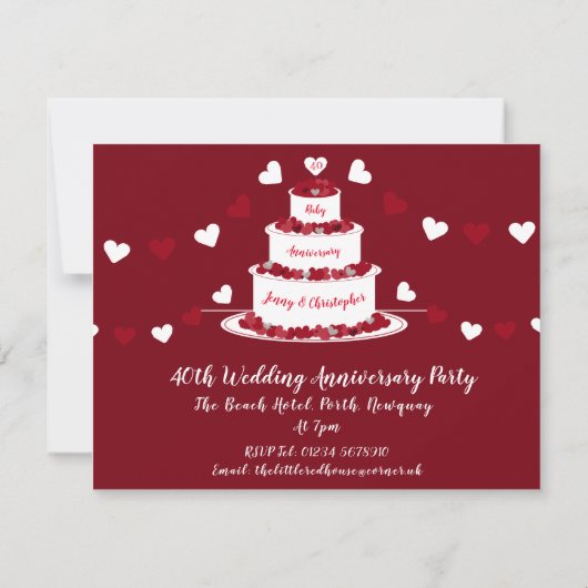 40e Ruby Wedding Jubileum cake Kaart (Achterkant)