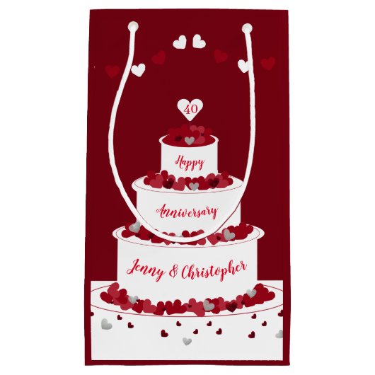 40e Ruby Wedding Jubileum cake Klein Cadeauzakje (Voorkant)