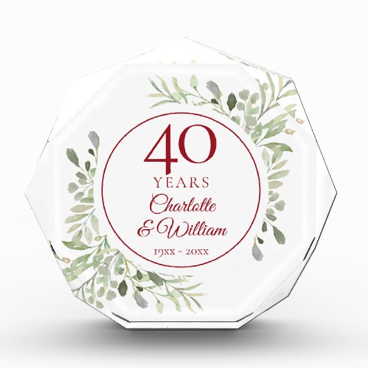 40e Ruby Wedding Jubileum Elegant Greenery Fotoblokken (Voorkant)