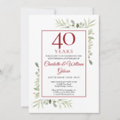 40e Ruby Wedding Jubileum Elegant Greenery Kaart (Voorkant)
