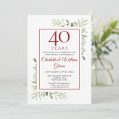 40e Ruby Wedding Jubileum Elegant Greenery Kaart (Staand voorkant)