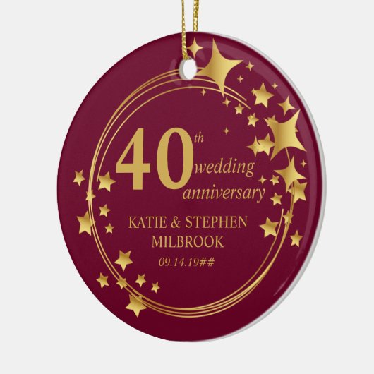 40e Ruby Wedding Jubileum Foto Gold Stars Keramisch Ornament (Links)